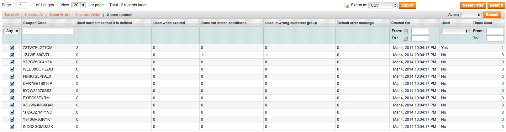 CM Magento coupon error tracking